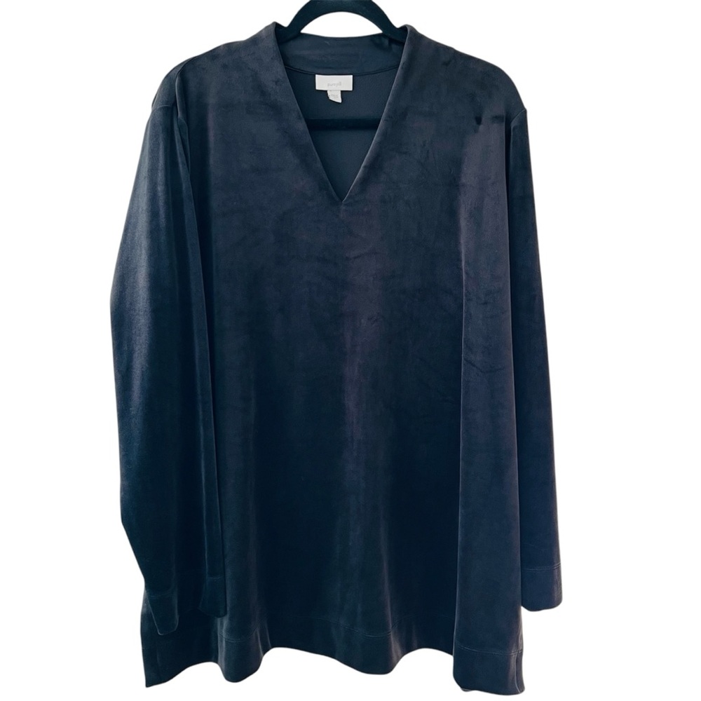 J.Jill Pure Jill V-Neck Velour Velvet Pullover Long Sleeve Tunic Top Size XL
